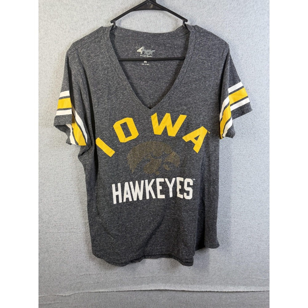 Iowa Hawkeyes Shirt Womens XL Gray NCAA Football V Neck 4Her By Carl Banks